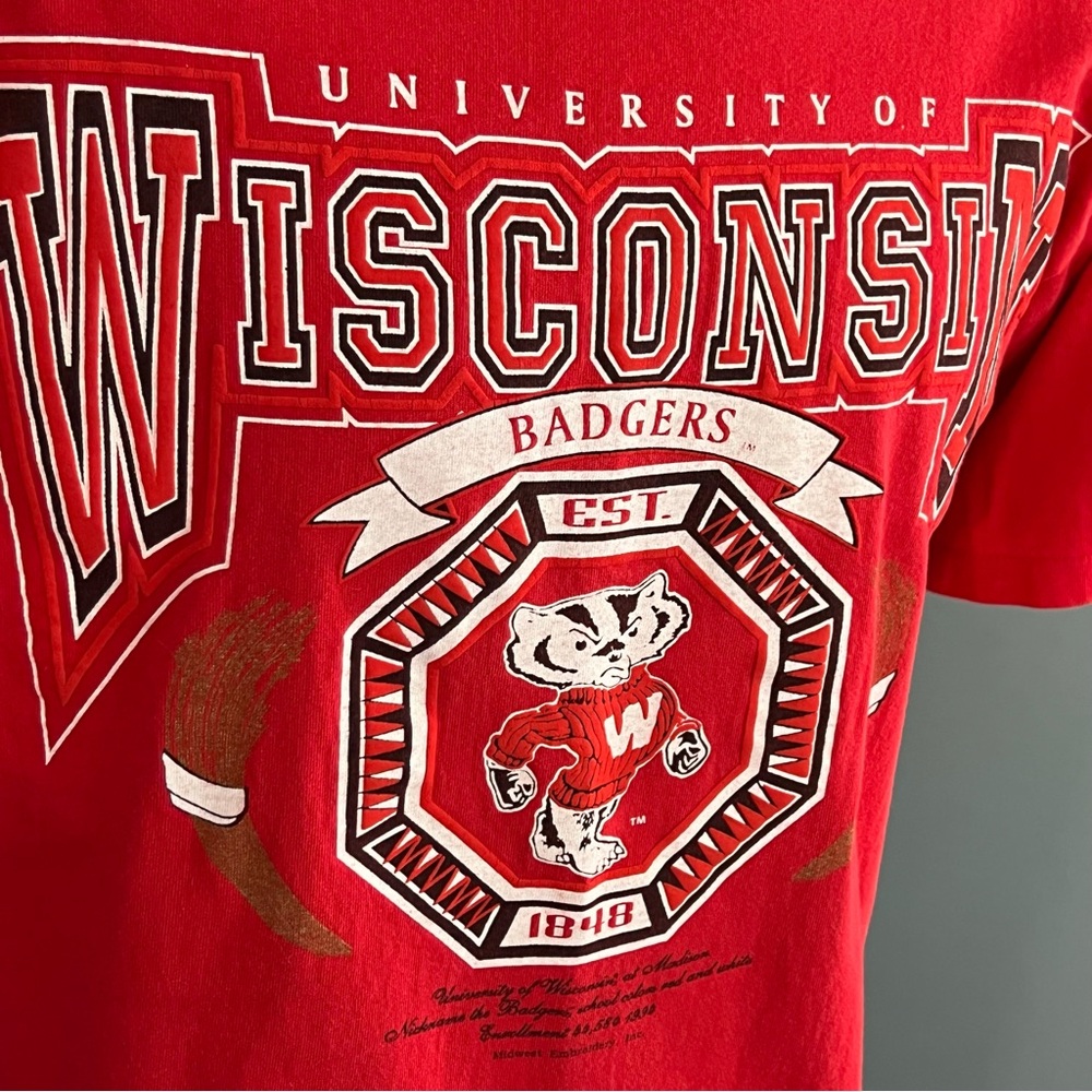 Vintage 90s Midwest Embroidery Wisconsin Badgers Bucky Shirt Large Single Stitch - Picture 5 of 13